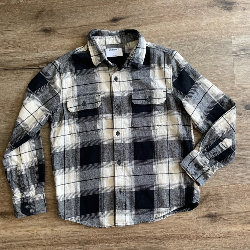 Old Navy Boys Black and white flannel Plaid Shirt